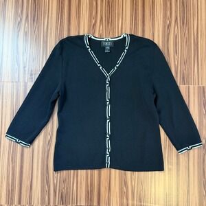 Vtg Finity XL Cardigan Black White Geometric Old Money 60s Mod Minimalist Preppy